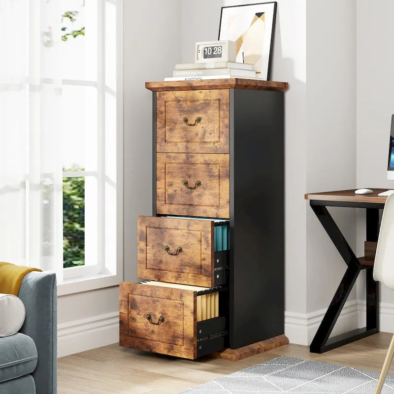 4-Drawer Vertical File Cabinet with Adjustable Hanging Rod for A4 and Letter Size