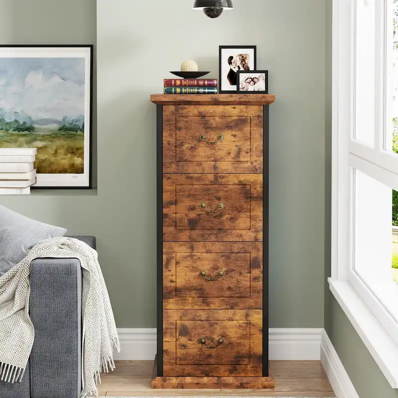 4-Drawer Vertical File Cabinet with Adjustable Hanging Rod for A4 and Letter Size
