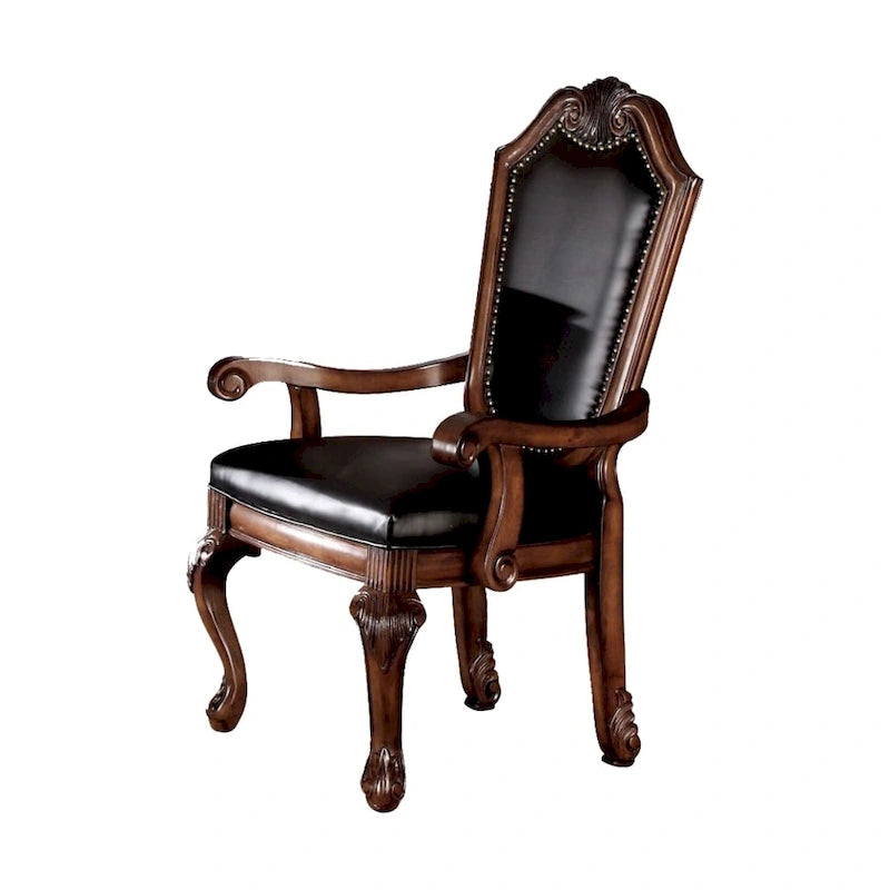 Arm Chair (Set-2) in Black PU & Cherry