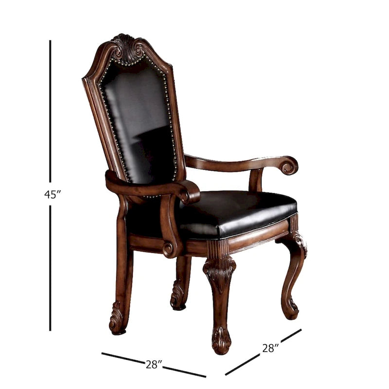 Arm Chair (Set-2) in Black PU & Cherry