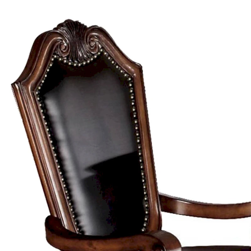 Arm Chair (Set-2) in Black PU & Cherry