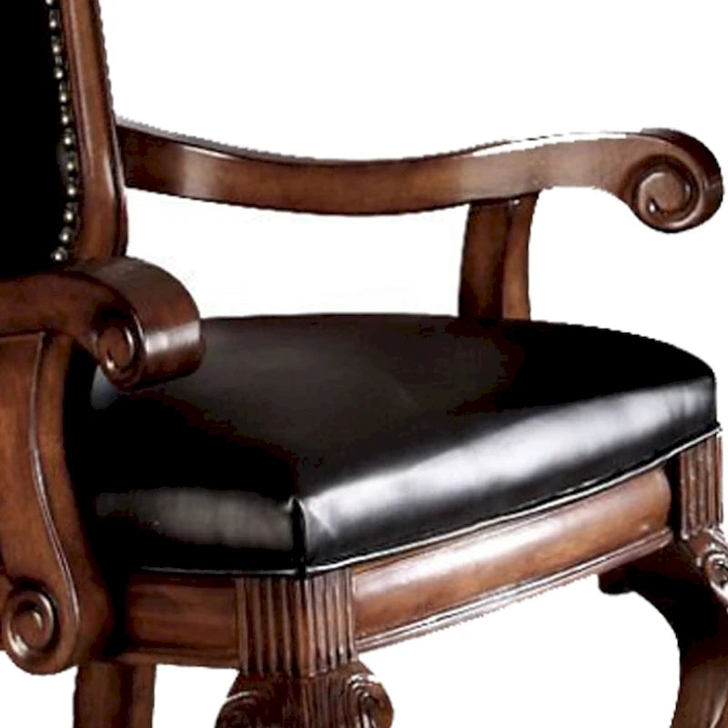 Arm Chair (Set-2) in Black PU & Cherry