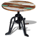 Round Adjustable-Height Wood and Cast Iron Side Table
