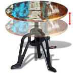 Round Adjustable-Height Wood and Cast Iron Side Table