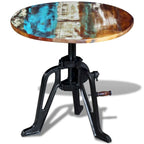 Round Adjustable-Height Wood and Cast Iron Side Table