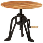 Round Adjustable-Height Wood and Cast Iron Side Table