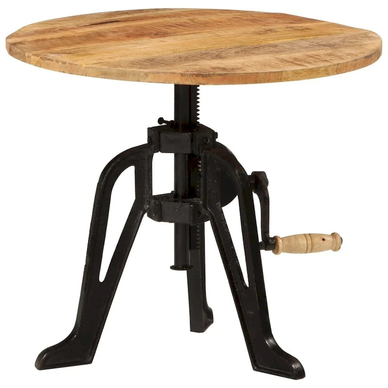 Round Adjustable-Height Wood and Cast Iron Side Table
