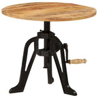 Round Adjustable-Height Wood and Cast Iron Side Table