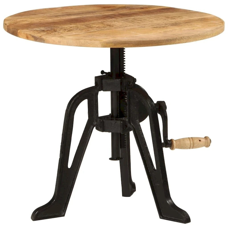 Round Adjustable-Height Wood and Cast Iron Side Table