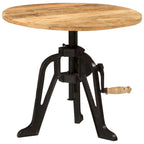 Round Adjustable-Height Wood and Cast Iron Side Table