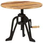 Round Adjustable-Height Wood and Cast Iron Side Table