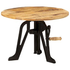 Round Adjustable-Height Wood and Cast Iron Side Table