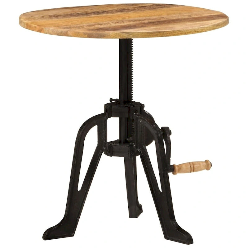 Round Adjustable-Height Wood and Cast Iron Side Table