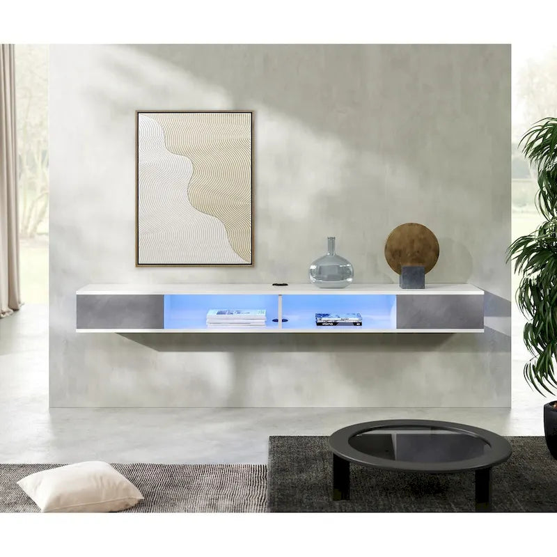 70 Floating TV Stand Wall Mounted, Floating Entertainment Center for Living Room Bedroom, White&Grey
