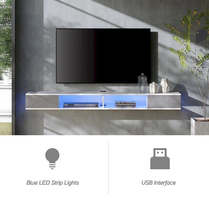 70 Floating TV Stand Wall Mounted, Floating Entertainment Center for Living Room Bedroom, White&Grey