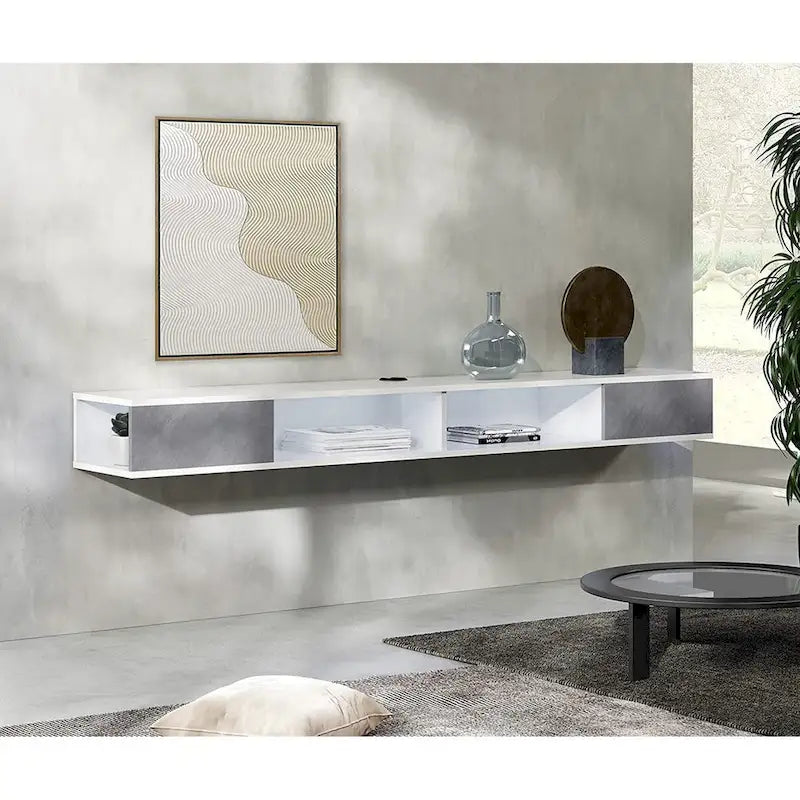 70 Floating TV Stand Wall Mounted, Floating Entertainment Center for Living Room Bedroom, White&Grey