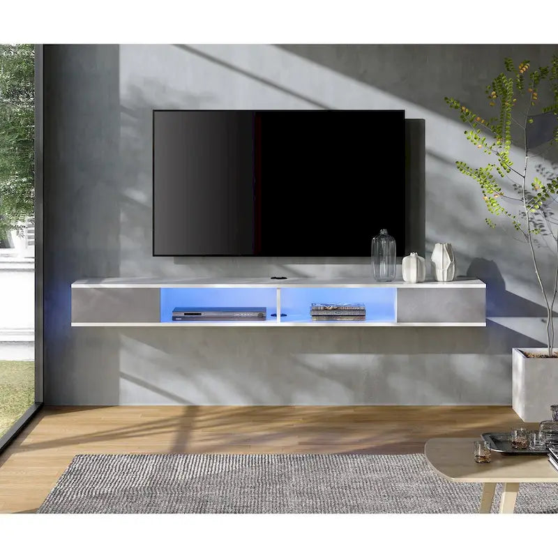 70 Floating TV Stand Wall Mounted, Floating Entertainment Center for Living Room Bedroom, White&Grey