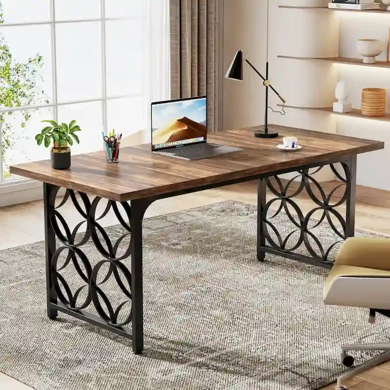 63-Inch Home Office Writing Desk with Metal Frame