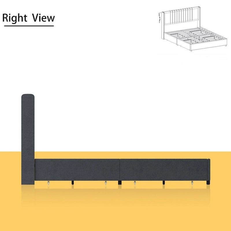 Lit plateforme rembourré à LED avec tiroir de rangement