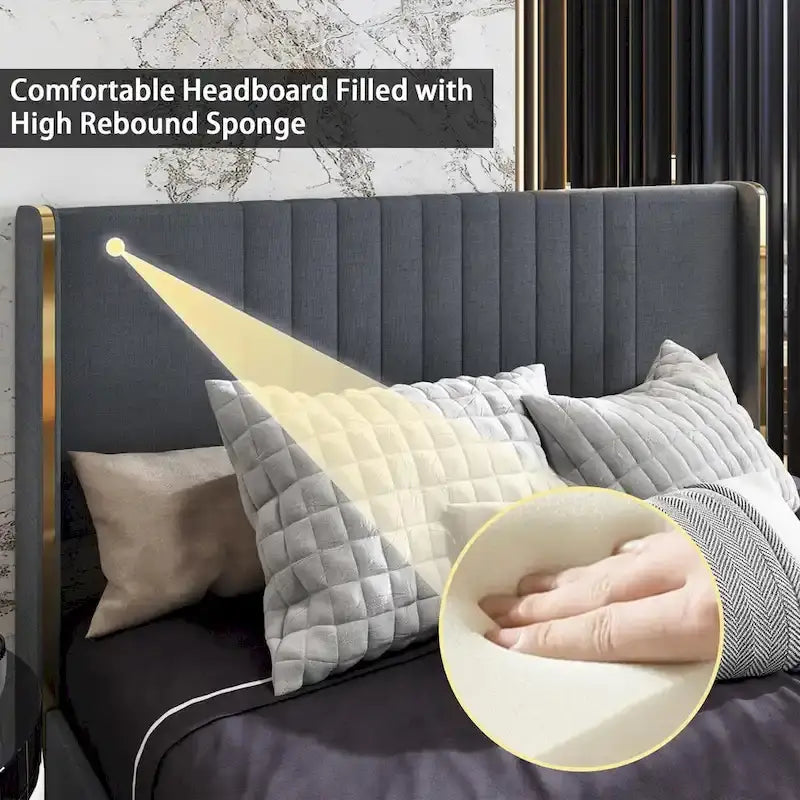 Lit plateforme rembourré à LED avec tiroir de rangement