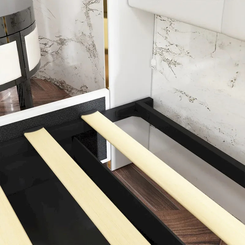 Lit plateforme rembourré à LED avec tiroir de rangement