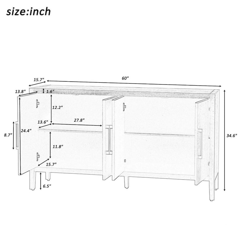 Credenza contenitore a 4 ante con ripiani regolabili