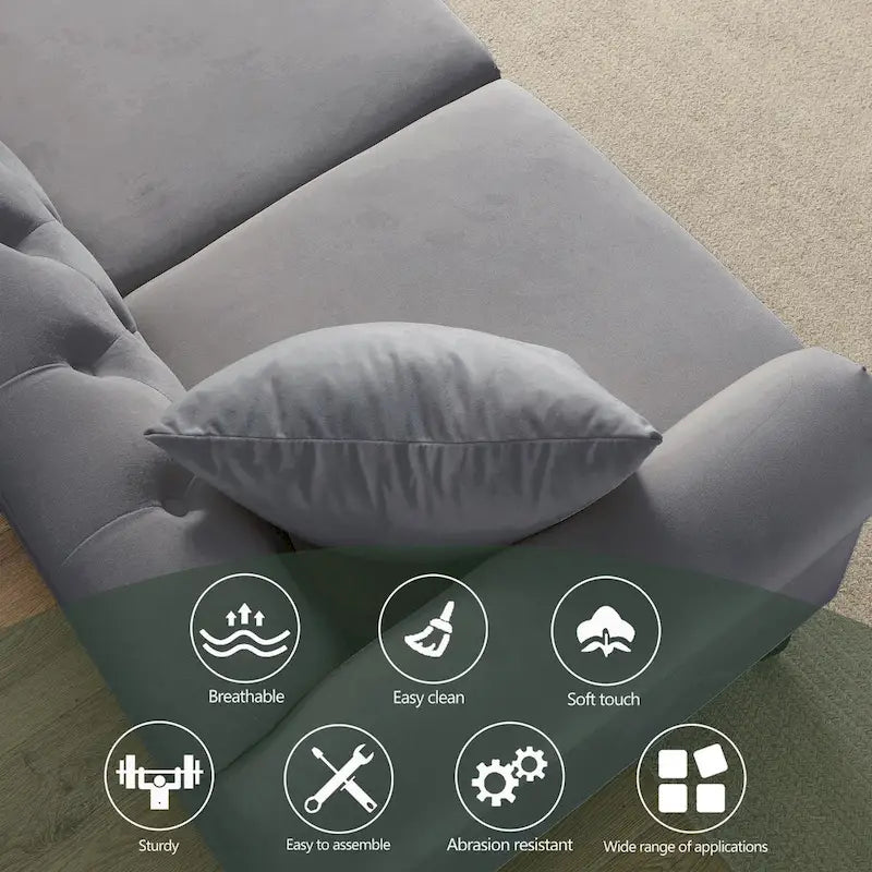 Velvet 3-Seater Sofa with Button Tufting, Rolled Arms