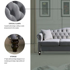 Velvet 3-Seater Sofa with Button Tufting, Rolled Arms