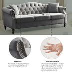 Velvet 3-Seater Sofa with Button Tufting, Rolled Arms