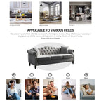 Velvet 3-Seater Sofa with Button Tufting, Rolled Arms