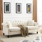 Velvet 3-Seater Sofa with Button Tufting, Rolled Arms