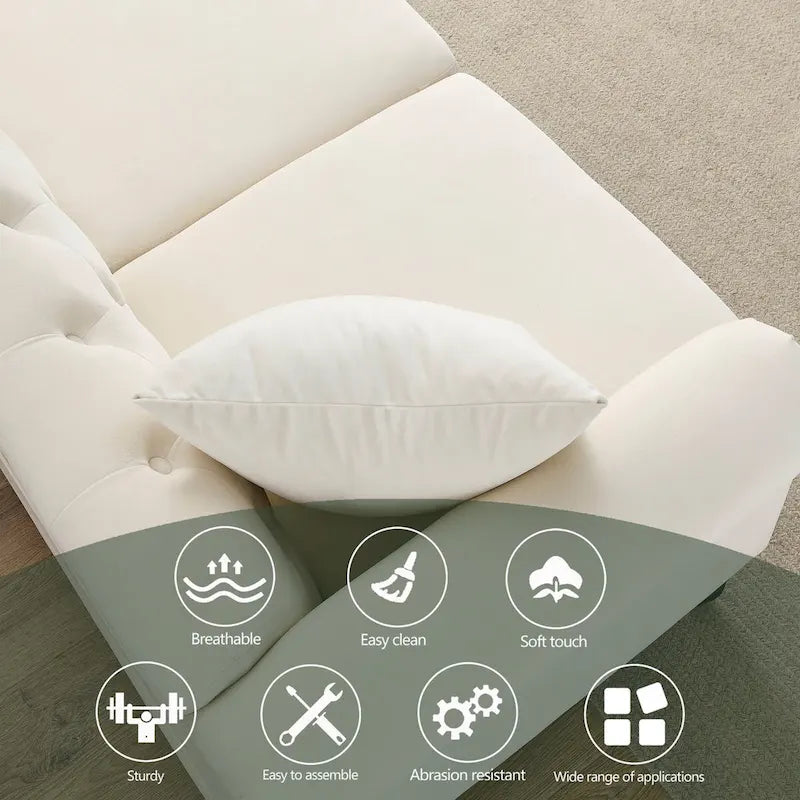 Velvet 3-Seater Sofa with Button Tufting, Rolled Arms