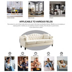 Velvet 3-Seater Sofa with Button Tufting, Rolled Arms