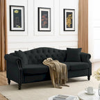Velvet 3-Seater Sofa with Button Tufting, Rolled Arms