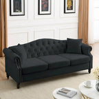 Velvet 3-Seater Sofa with Button Tufting, Rolled Arms