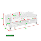 Velvet 3-Seater Sofa with Button Tufting, Rolled Arms