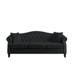 Velvet 3-Seater Sofa with Button Tufting, Rolled Arms