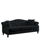 Velvet 3-Seater Sofa with Button Tufting, Rolled Arms