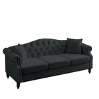 Velvet 3-Seater Sofa with Button Tufting, Rolled Arms