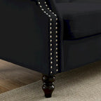 Velvet 3-Seater Sofa with Button Tufting, Rolled Arms