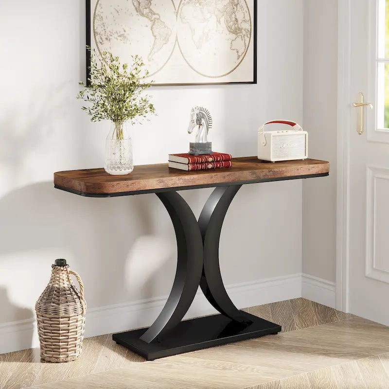 Console industriale stretta, 39.4 pollici, marrone rustico e nero
