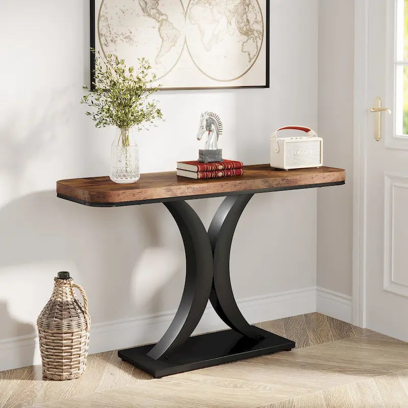 Console industriale stretta, 39.4 pollici, marrone rustico e nero