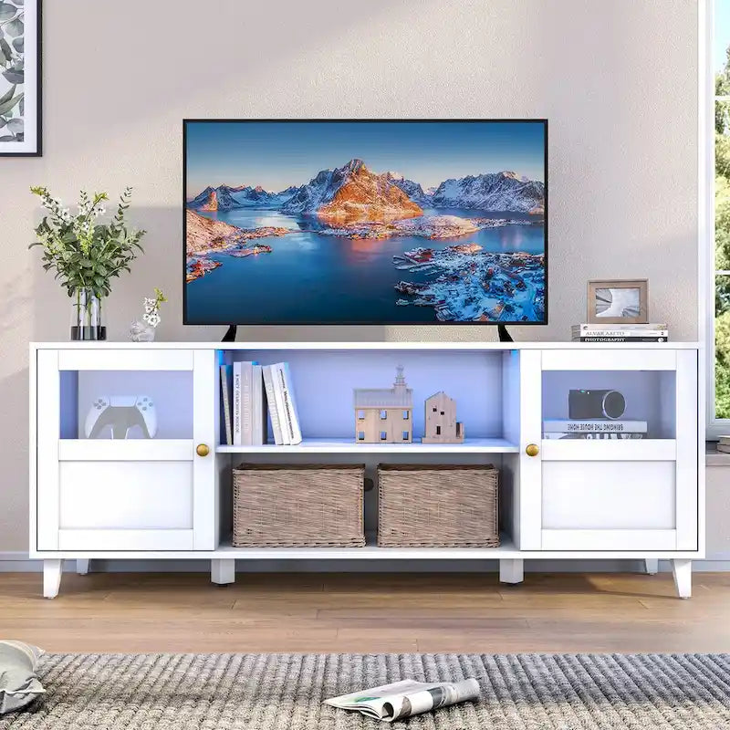 TV Stand with LED Lights and Storage, 59.7 in Wide
