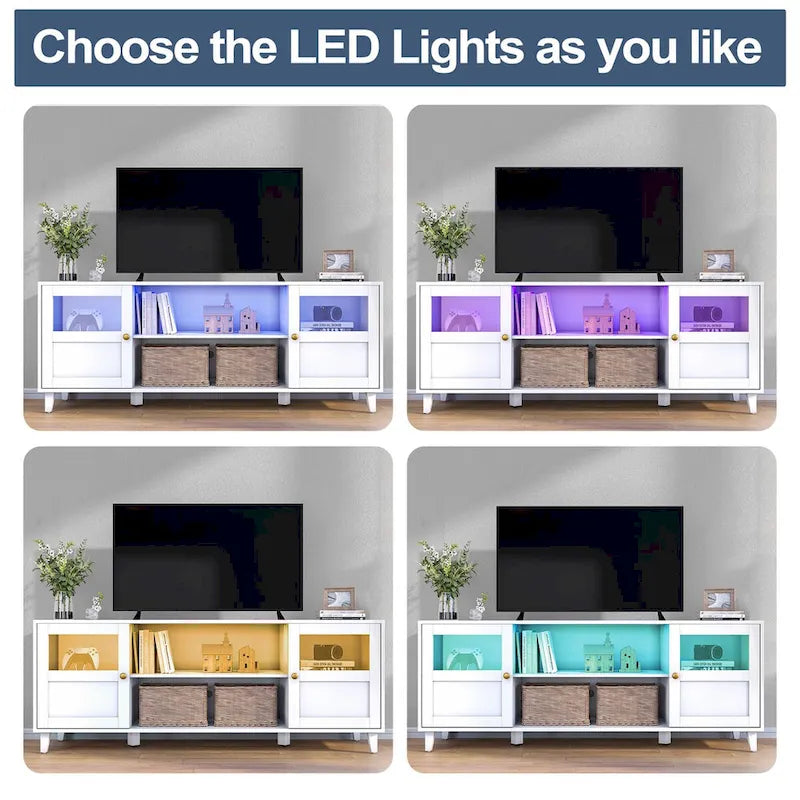 TV Stand with LED Lights and Storage, 59.7 in Wide