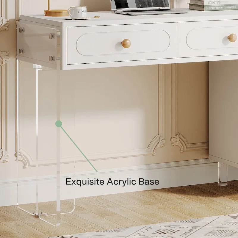 White 5-Drawer Writing Desk with Acrylic Base