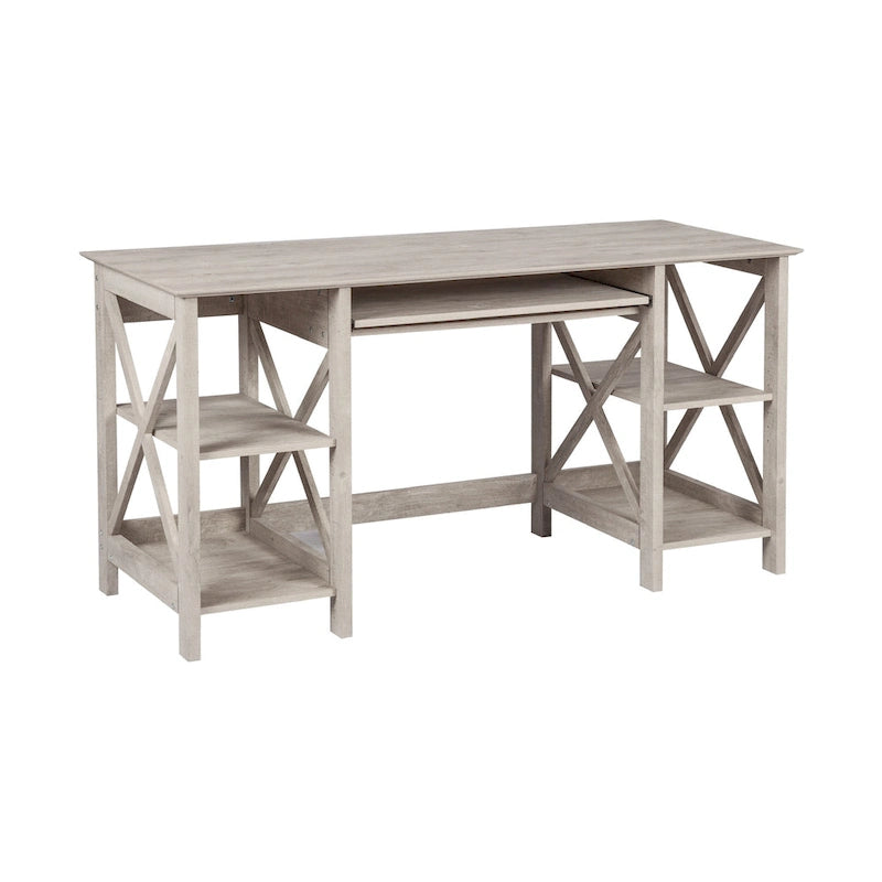58-Inch Writing Desk with Open Shelves and Drawer
