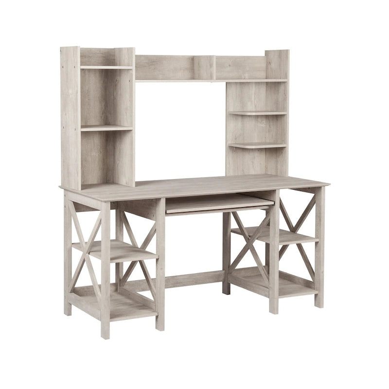 58-Inch Writing Desk with Open Shelves and Drawer