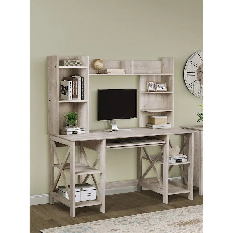 58-Inch Writing Desk with Open Shelves and Drawer