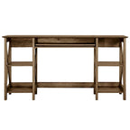 58-Inch Writing Desk with Open Shelves and Drawer