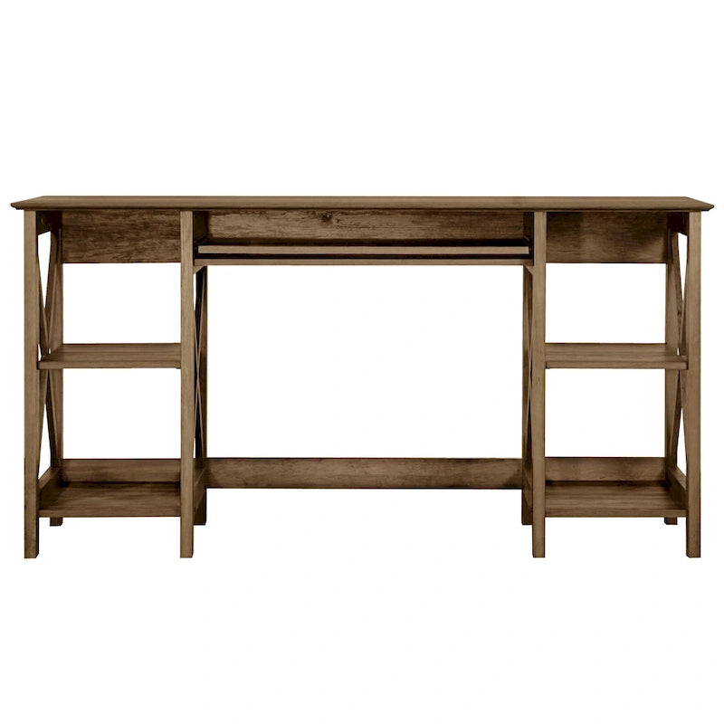58-Inch Writing Desk with Open Shelves and Drawer